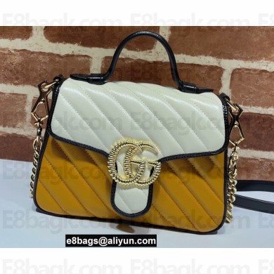 Gucci Diagonal GG Marmont Mini Top Handle Bag 583571 Orange/White/Black 2021