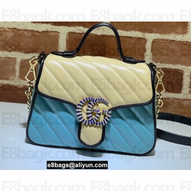 Gucci Diagonal GG Marmont Mini Top Handle Bag 583571 Butter/Pastel Blue 2021