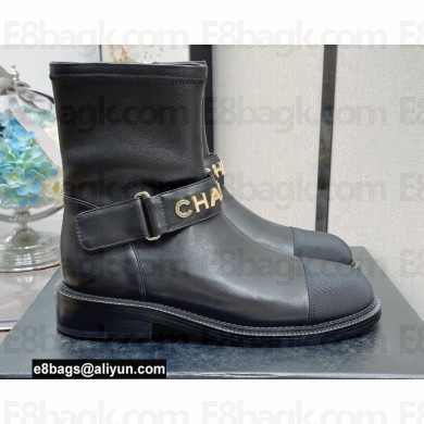 Chanel Calfskin and Grosgrain Ankle Boots G37808 Black 2021