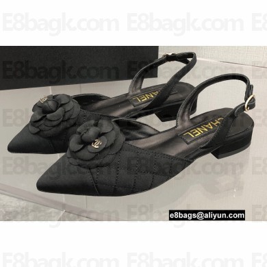 Chanel Camellia Slingbacks G38362 Grosgrain Black 2021