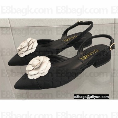 Chanel Camellia Slingbacks G38362 Grosgrain Black/White 2021