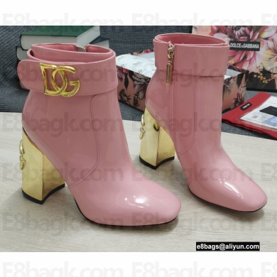 Dolce & Gabbana Heel 10.5cm Leather Ankle Boots Patent Pink with DG Karol Heel and Strap 2021
