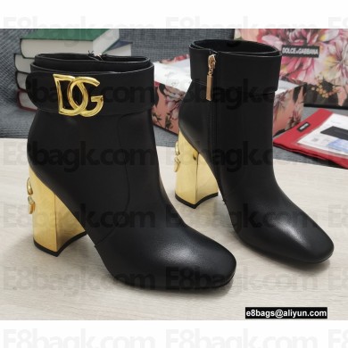 Dolce & Gabbana Heel 10.5cm Leather Ankle Boots Black with DG Karol Heel and Strap 2021