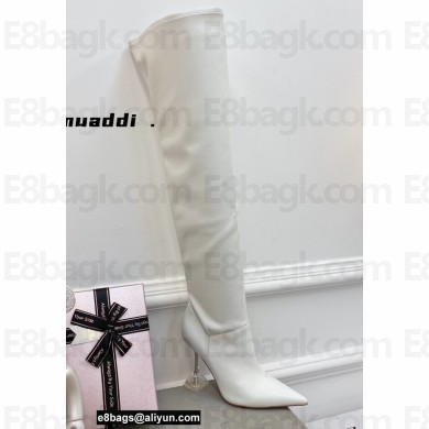 Amina Muaddi Clear Heel 9.5cm Leather Thigh-High Boots White 2021