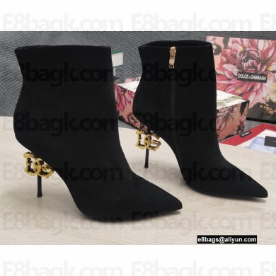 Dolce & Gabbana Thin Heel 10.5cm Leather Ankle Boots Suede Black with Baroque DG Heel 2021