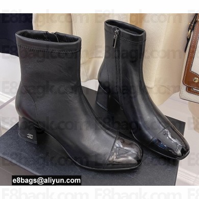 Chanel Heel 5cm Ankle Boots Lambskin/Patent Black 2021