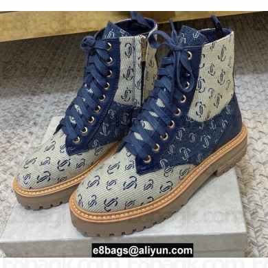 Jimmy Choo CORA FLAT JC Monogram Jacquard and Leather Mix Combat Boots Sand Dune 2021