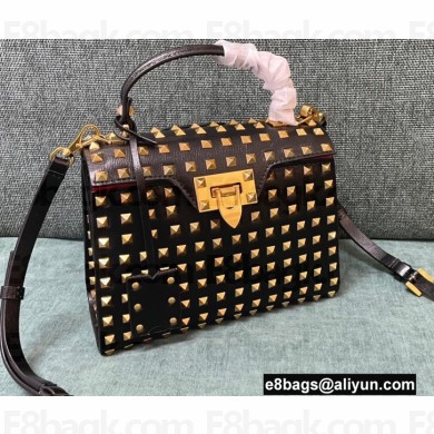 Valentino Small Rockstud Alcove Grainy Calfskin Handbag Black With All-over Studs 2021