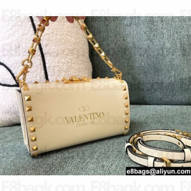 Valentino Rockstud Alcove Grainy Calfskin Clutch Bag White 2021