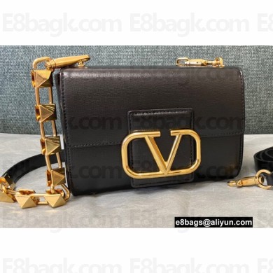 Valentino Stud Sign Grainy Calfskin Shoulder Bag Black 2021