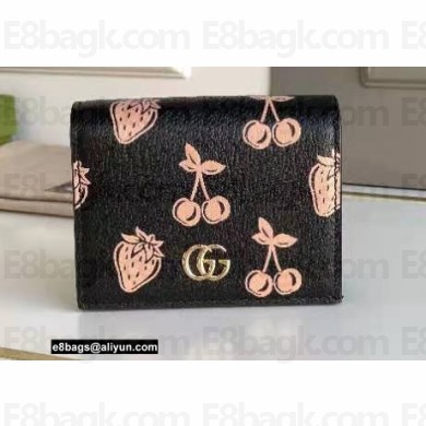 Gucci GG Marmont Berry Card Case Wallet 456126 Leather Black 2021