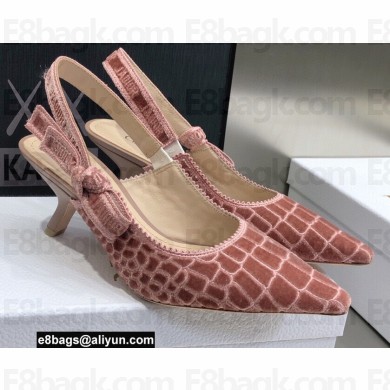 Dior Heel 6.5cm J'Adior Slingback Pumps Crocodile-Effect Embroidered Velvet Pink 2021
