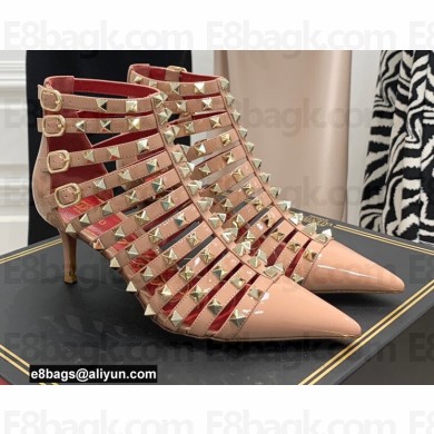 Valentino Heel 6cm Rockstud Alcove Boots in Leather Patent Nude 2021