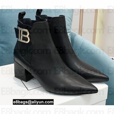 Balmain Heel 6cm Ankle Boots Leather Black with Balmain Monogram Logo 2021