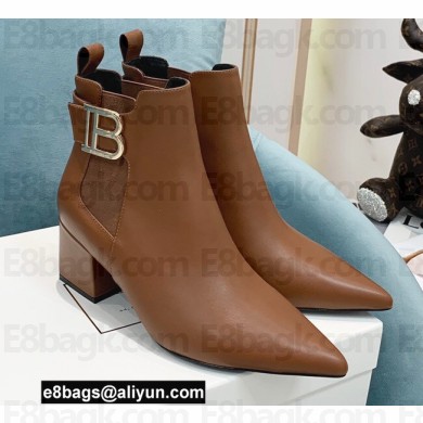 Balmain Heel 6cm Ankle Boots Leather Brown with Balmain Monogram Logo 2021