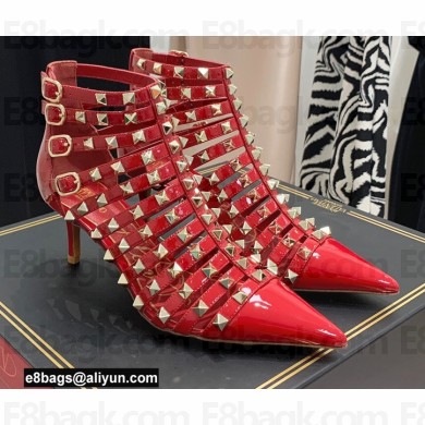 Valentino Heel 6cm Rockstud Alcove Boots in Leather Patent Red 2021