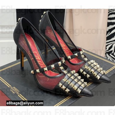 Valentino Heel 10cm Rockstud Alcove Pumps in Mesh and Leather Black 2021