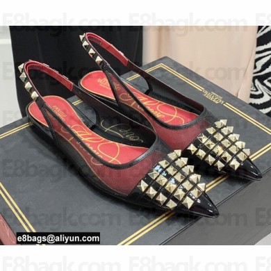 Valentino Rockstud Alcove Slingback Flats in Mesh and Leather Patent Black 2021