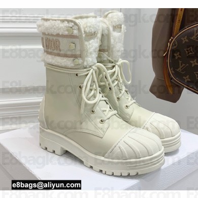 Dior Calfskin and Lambskin Wool D-Major Ankle Boots White 2021