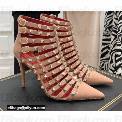 Valentino Heel 10cm Rockstud Alcove Boots in Leather Patent Nude 2021