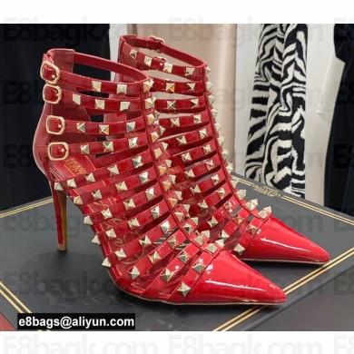 Valentino Heel 10cm Rockstud Alcove Boots in Leather Patent Red 2021