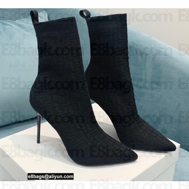Balmain Heel 9.5cm Stretch Knit Skye Ankle Boots Black With Balmain Monogram 2021