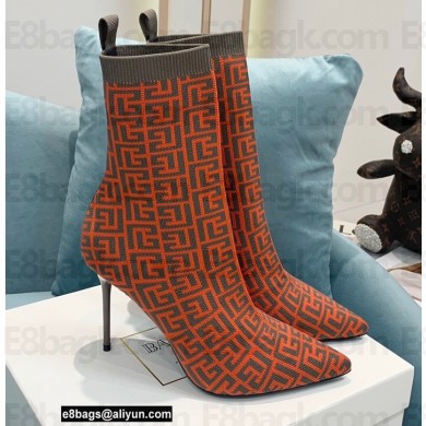 Balmain Heel 9.5cm Stretch Knit Skye Ankle Boots Orange With Balmain Monogram 2021