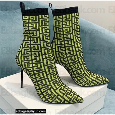 Balmain Heel 9.5cm Stretch Knit Skye Ankle Boots Green With Balmain Monogram 2021