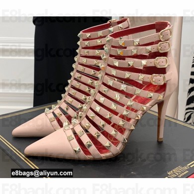 Valentino Heel 10cm Rockstud Alcove Boots in Leather Nude 2021