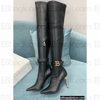 Balmain Heel 9.5cm Raven Thigh-high Boots Leather Black 2021