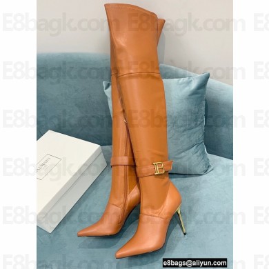 Balmain Heel 9.5cm Raven Thigh-high Boots Leather Brown 2021
