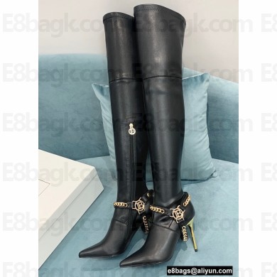 Balmain Okt Chain Detail Thigh-high Boots Leather Black 2021