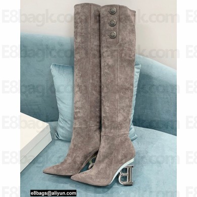 Balmain Heel 9.5cm Nelly Thigh-high Boots Suede Gray 2021