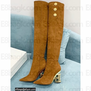 Balmain Heel 9.5cm Nelly Thigh-high Boots Suede Brown 2021