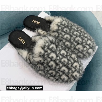 Dior Mink Fur Oblique INDIOR Mules Gray 2021