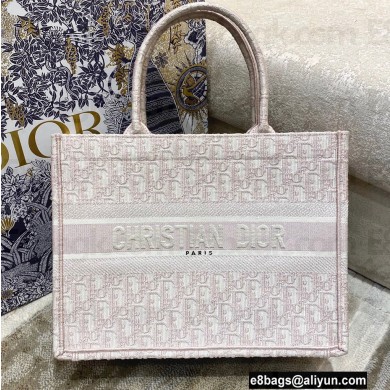 Dior Small Book Tote Bag in Oblique Embroidery Pale Pink 2021