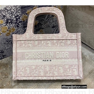 Dior Mini Book Tote Bag in Oblique Embroidery Pale Pink 2021