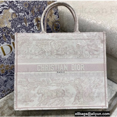 Dior Book Tote Bag in Toile de Jouy Embroidery Pale Pink 2021