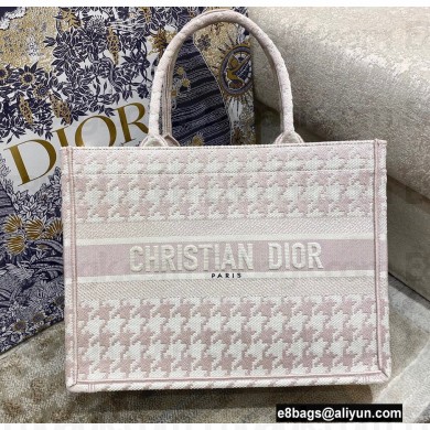 Dior Small Book Tote Bag in Houndstooth Embroidery Pale Pink 2021