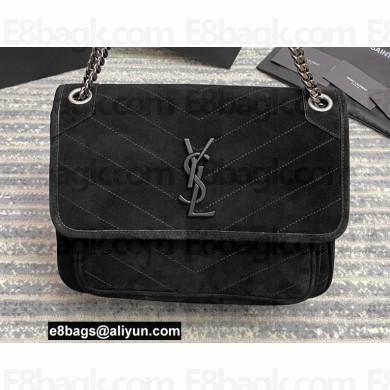 Saint Laurent Niki Medium Bag in Suede Leather 633158 Black/Silver