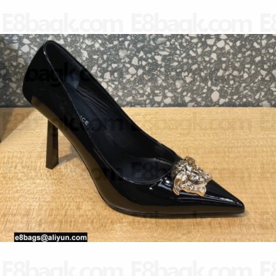 Versace Heel 9.5cm La Medusa Patent Leather Pumps Black/Gold 2021