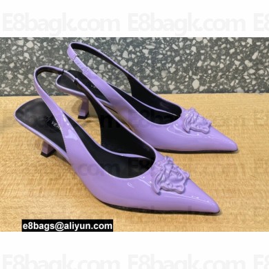 Versace Heel 6cm La Medusa Patent Leather Sling-back Pumps Lilac 2021