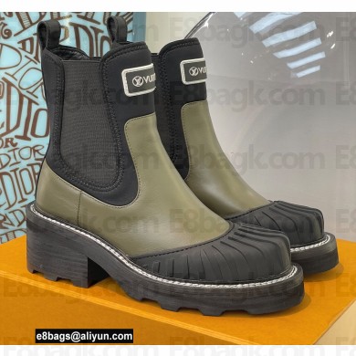 Louis Vuitton Heel 9.5cm Lv Beaubourg Ankle Boots Black/Kaki Green 2021