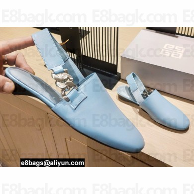 Givenchy Heel 3cm G Chain Slingback Flat Mules Light Blue 2021