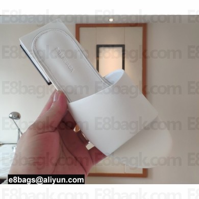 Balenciaga Squared Heel 2.5cm Box Sandals Logo Back White 2021
