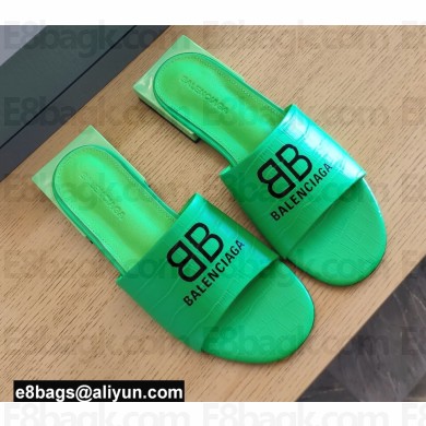 Balenciaga Squared Heel 2.5cm Box Sandals BB Logo Croco Pattern Green 2021