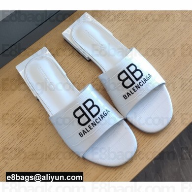 Balenciaga Squared Heel 2.5cm Box Sandals BB Logo Croco Pattern White 2021