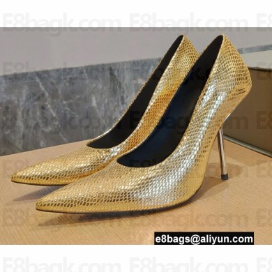 Balenciaga Heel 10cm Pointed toe Pumps Python Pattern Gold 2022