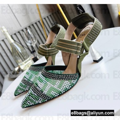 FENDI COLIBRÌ High-heel FF Beaded Slingbacks Green 2021
