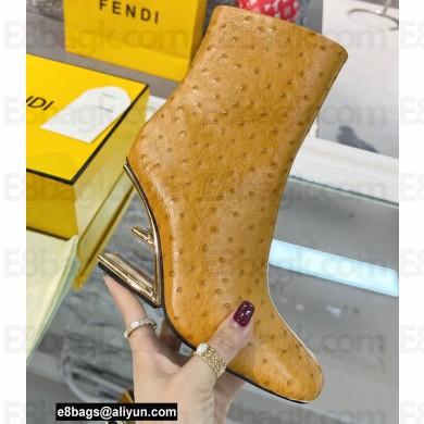 FENDI FIRST Leather High-heeled Boots Ostrich Pattern Brown 2021